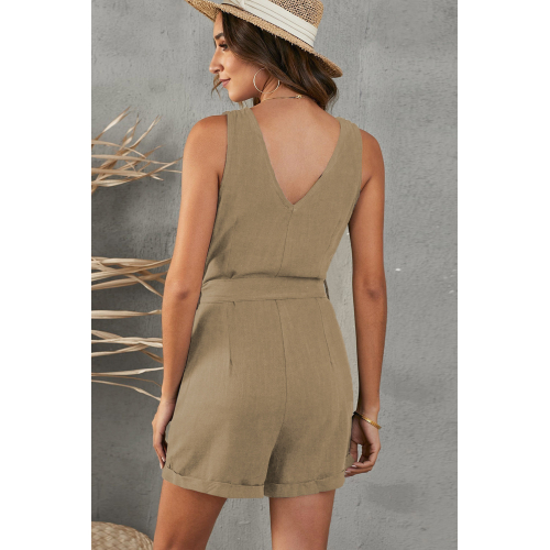 Коричневый комбинезон-шорты на пуговицах и с поясом