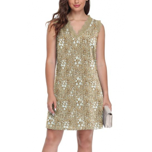 VIISHOW Женское летнее мини-платье с V-образным вырезом и кружевной отделкой, casual, A-line, без рукавов