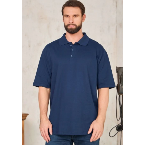 Футболка-поло на пуговицах, темно-синяя