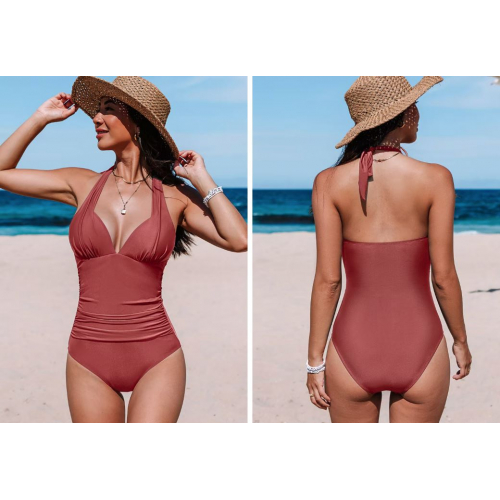 Купальник с подкладкой и эффектом контроля талии, глубокий вырез