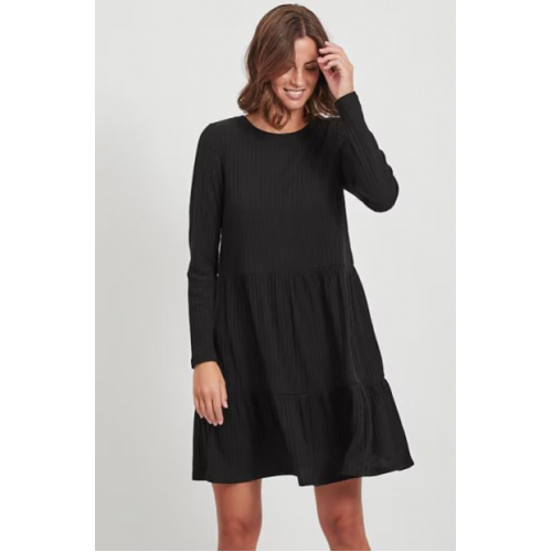 Черное мини-платье-смок с многослойной юбкой 