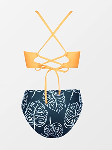 CUPSHE Женский купальник с желтым топом и принтом листьев