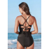 Стильный комплект танкини с черной оберткой на топе и облегающими низами — идеальный выбор для яркого пляжного образа.