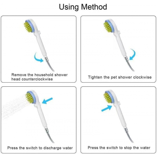 Универсальный душевой распылитель для домашних животных 3-в-1 — массаж, купание и удаление шерсти, с насадкой и переключателем
