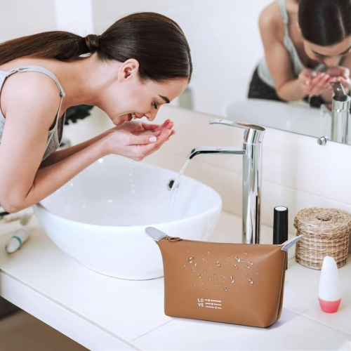 Универсальная косметичка-органайзер в стильных конфетных оттенках, 22×20 см, бежевая