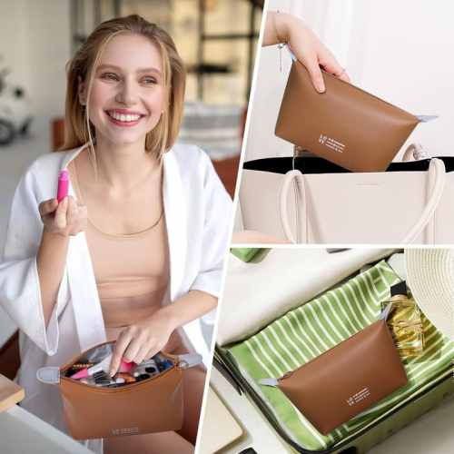 Универсальная косметичка-органайзер в стильных конфетных оттенках, 22×20 см, бежевая