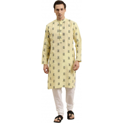 Мужская курта с принтом из хлопка, с воротником-stand и рукавами 3/4