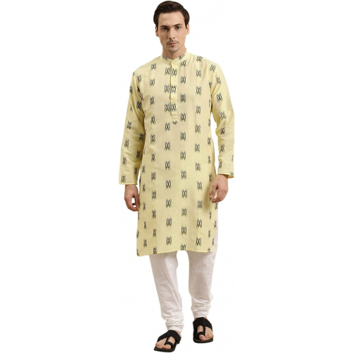 Мужская курта с принтом из хлопка, с воротником-stand и рукавами 3/4