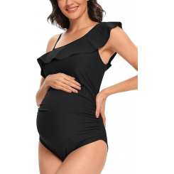 Стильный слитный купальник Tempotrek для беременных с одним плечом, рюшами и асимметричным кроем — комфорт и элегантность для будущих мам.