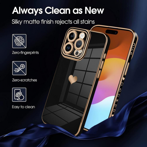 Чехол для iPhone 15 Pro  Max с узором в виде сердца, защитный мягкий TPU-чехол для женщин и девушек с полным покрытием камеры, чёрный