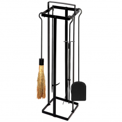 Набор каминных аксессуаров из кованого железа с щёткой из натуральной кукурузной соломы — 5 предметов
