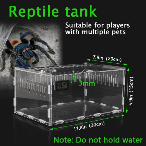 Прозрачный акриловый террариум для рептилий и амфибий с анти-побеговой системой, 30×20×15 см