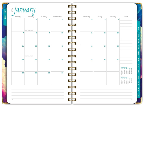 Твердый переплет планер на 2024 год (с ноября 2023 по декабрь 2024) — ежедневник, еженедельник и месячный планировщик с закладкой, карманом и набором стикеров (Радужные облака)