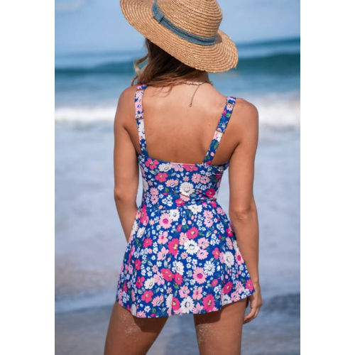 Цветочное платье для плавания с квадратным вырезом и узлом — стильный и женственный купальный сарафан.