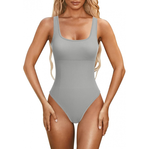 Женский сексуальный ребристый боди без рукавов с квадратным вырезом