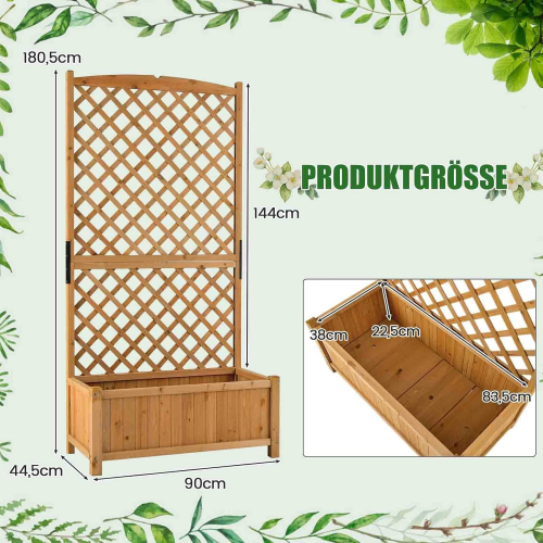 Деревянная грядка с решёткой для вьющихся растений из натуральной пихты