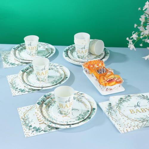 Набор одноразовой посуды для девичника в стиле «Шалфей и эвкалипт» — 168 предметов на 24 персоны