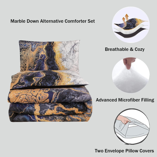 Лёгкий всесезонный комплект постельного белья с эффектом мрамора, 3 предмета — размер King, 260×230 см