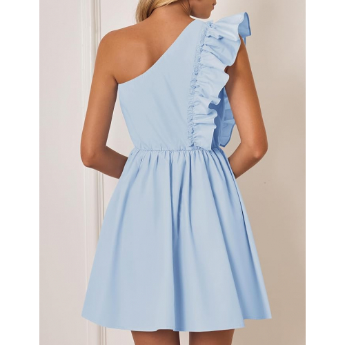 Женское платье на одно плечо с оборкой, без рукавов, с высокой эластичной талией и расклешённой юбкой