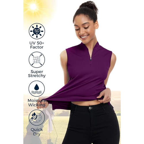 Женская безрукавная гольф-поло с защитой UPF 50+ и влаговыводящим эффектом