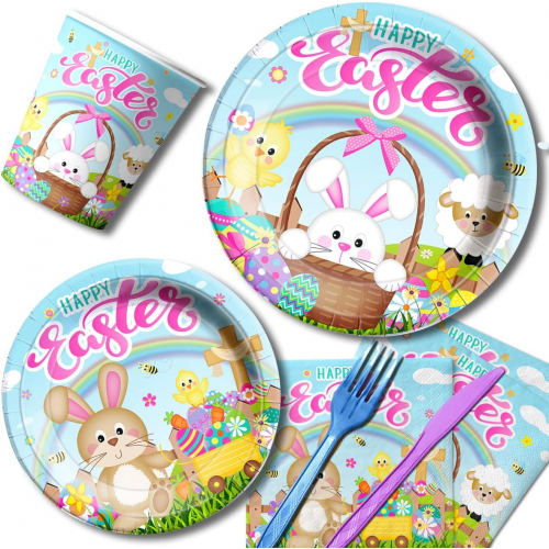 Комплект праздничной посуды для Пасхи с изображением зайцев и яиц