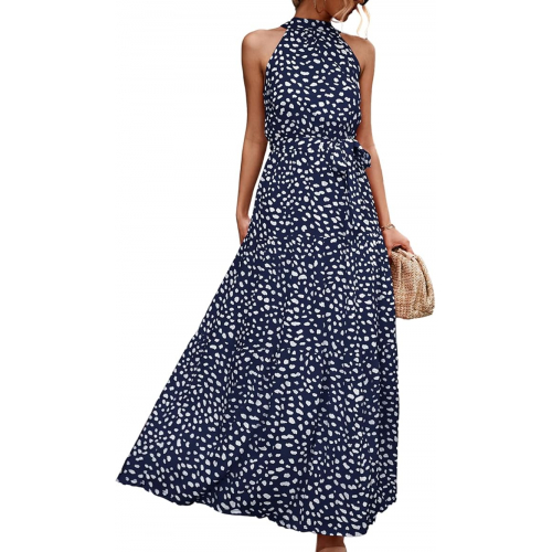 Длинное женское платье с принтом и поясом