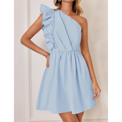 Женское платье на одно плечо с оборкой, без рукавов, с высокой эластичной талией и расклешённой юбкой