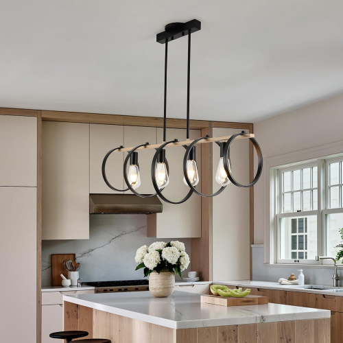 Люстра из дерева и черного металла