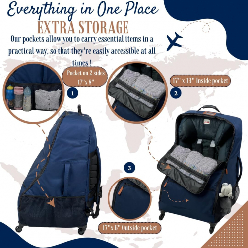 Сумка для автомобильного сиденья с колесами для путешествий с детьми