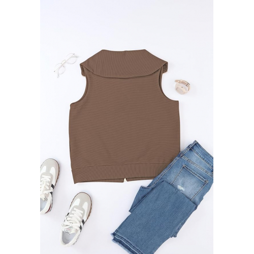 Женская ребристая толстовка без рукавов с воротником-молнией