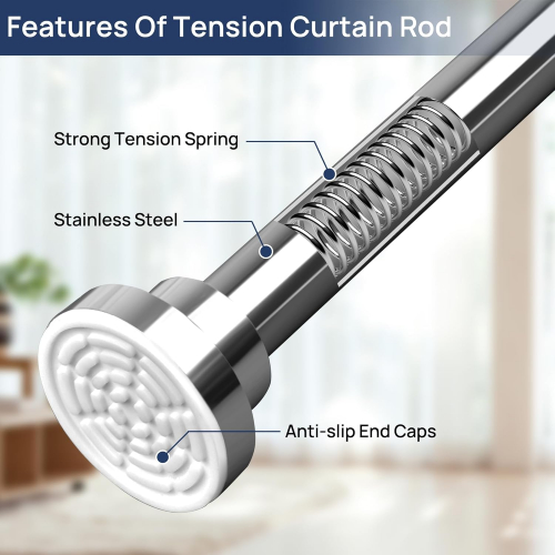 Регулируемые стержни для штор 2,5 м — нержавеющая сталь, без сверления, для окон, ванной, гардероба и зонирования комнаты.