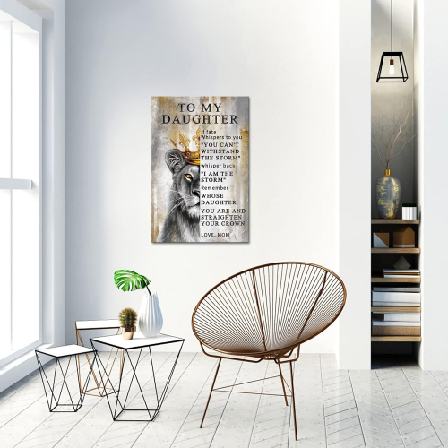 Картина на холсте "Король Лев с короной" для дочери с мотивационной цитатой