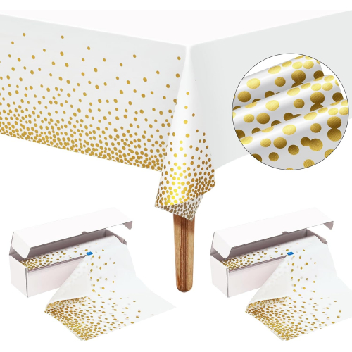 Пластиковая скатерть в рулоне с золотистым принтом, влагостойкая и многоразовая