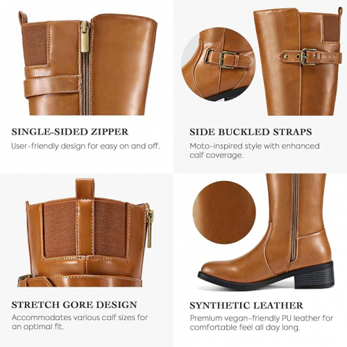 Женские сапоги Rolda с молнией и пряжкой, веганская кожа, высота до колена, каблук 3,8 см