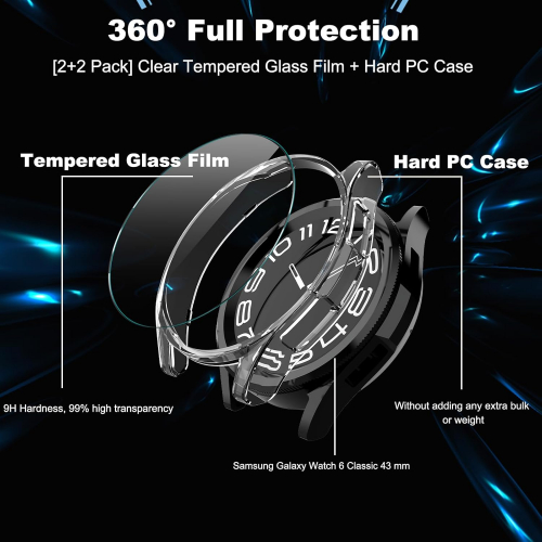 Защитный комплект для Samsung Galaxy Watch 6 Classic 43 мм – чехол и защитное стекло (2 в 1, 1 комплект)