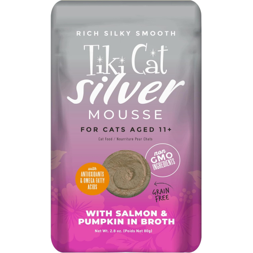 Tiki Cat Silver Mousse с лососем и тыквой — питательное влажное питание для пожилых кошек (82,2 г)