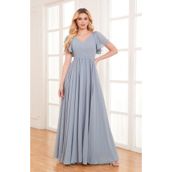 Шифоновое длинное платье с V-образным вырезом