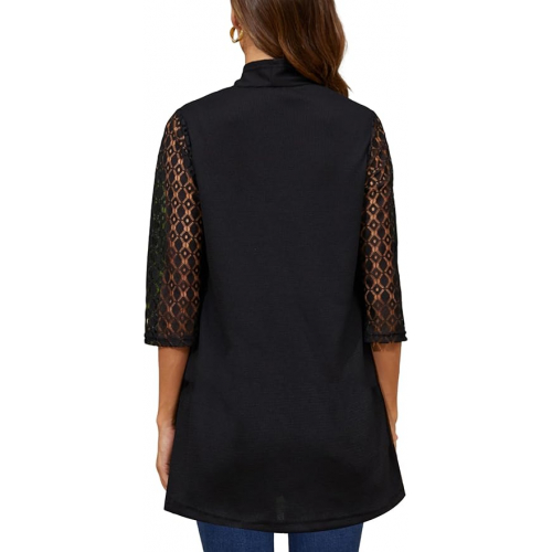 Женский кардиган с кружевными рукавами и вафельным плетением