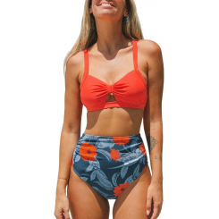 Женский купальник с завышенной талией и перекрещенным вырезом сзади