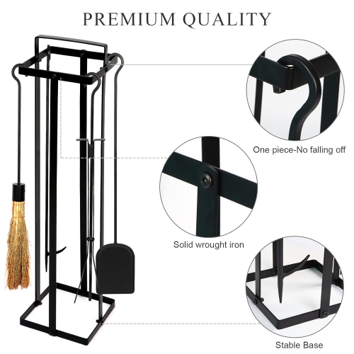 Набор каминных аксессуаров из кованого железа с щёткой из натуральной кукурузной соломы — 5 предметов
