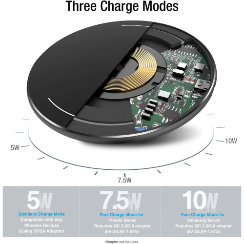 Ультратонкая беспроводная зарядка 5 мм, алюминий, совместима со всеми устройствами