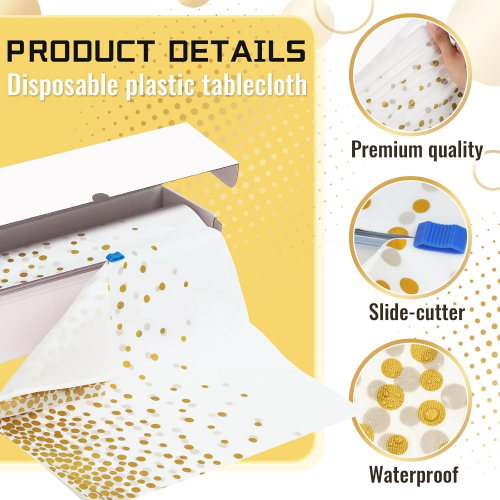 Пластиковая скатерть в рулоне с золотистым принтом, влагостойкая и многоразовая