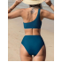 Женский двухчастный бикини с высокой талией, рюшевыми бёдрами, одним плечом и завязками спереди для стильного и комфортного отдыха.