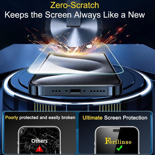 Комплект защитных стекол Ferilinso для iPhone 15 Pro, стекло на экран и на камеру, установка без пузырей