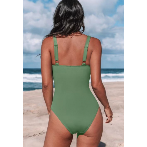 Эвкалиптовый слитный купальник с глубоким вырезом и обёртывающим дизайном