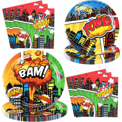 Набор посуды и салфеток для вечеринки "Город супергероев", 10 персон