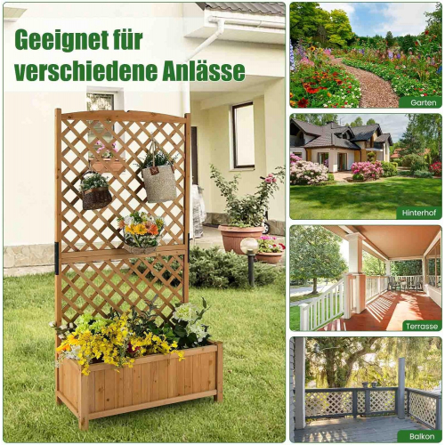 Деревянная грядка с решёткой для вьющихся растений из натуральной пихты