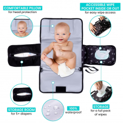 Пеленальный матрасик с плечевым ремнем и подушкой для головы, с карманами, переносной для новорождённых