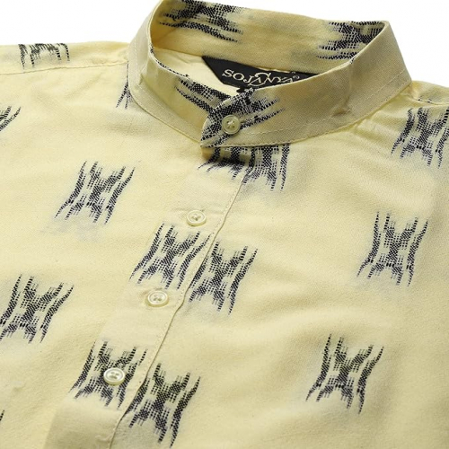 Мужская курта с принтом из хлопка, с воротником-stand и рукавами 3/4