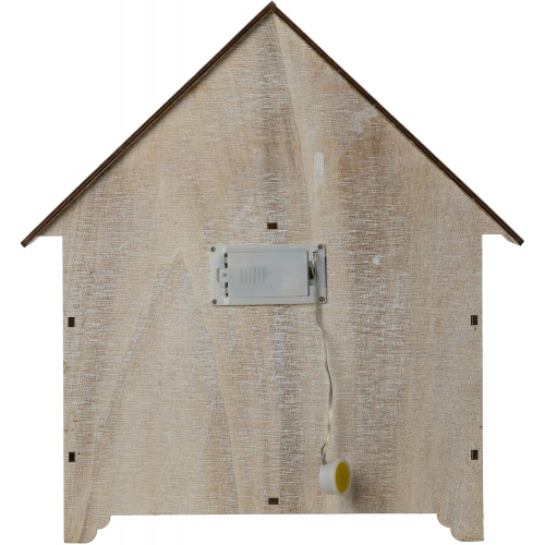 Деревянный новогодний адвент-календарь в форме домика с подсветкой